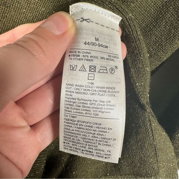 Banana Republic Olive Green Sparkle Crew Sweater Size Medium Winter Holiday Snow - Picture 9 of 13